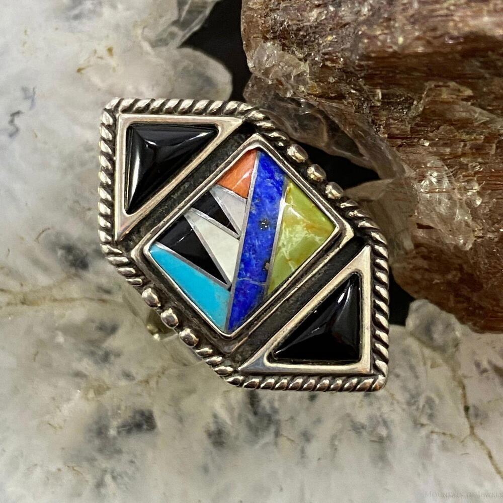 Carolyn Pollack Sterling Silver Multistone Inlay Decorated Ring For Women
